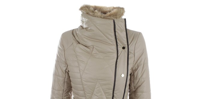Dámský béžový kabát s kožíškovým límcem N & P