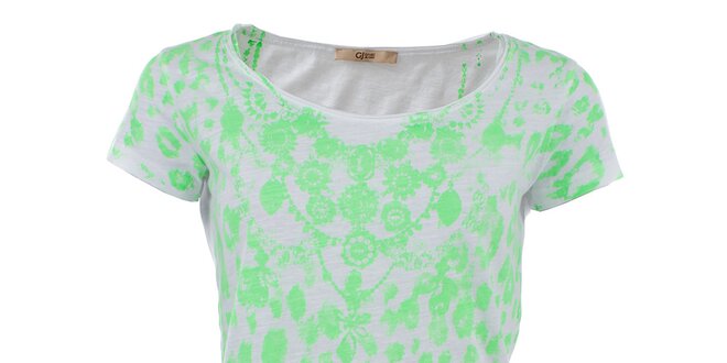 Dámské bílé tričko se zeleným potiskem Gaudí