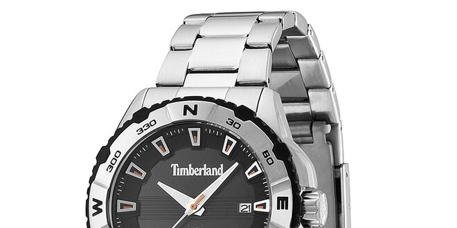 Pánské ocelové hodinky s černým kulatým ciferníkem Timberland