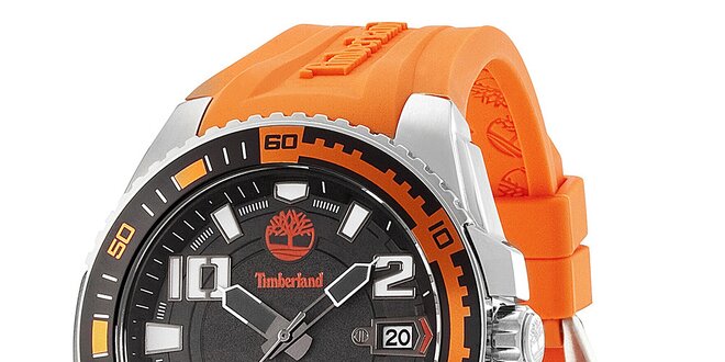 Pánské ocelové hodinky s oranžovým gumovým řemínkem Timberland
