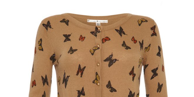 Dámský béžový svetřík s barevnými motýlky a knoflíky Uttam Boutique