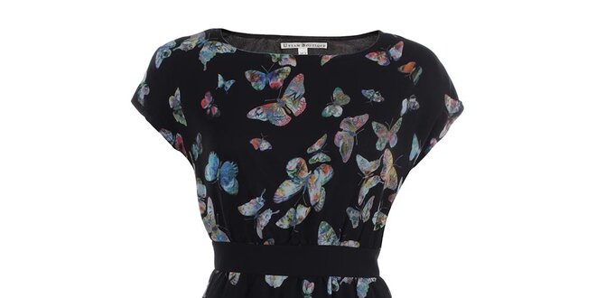 Dámské černé šaty s barevnými motýlky Uttam Boutique