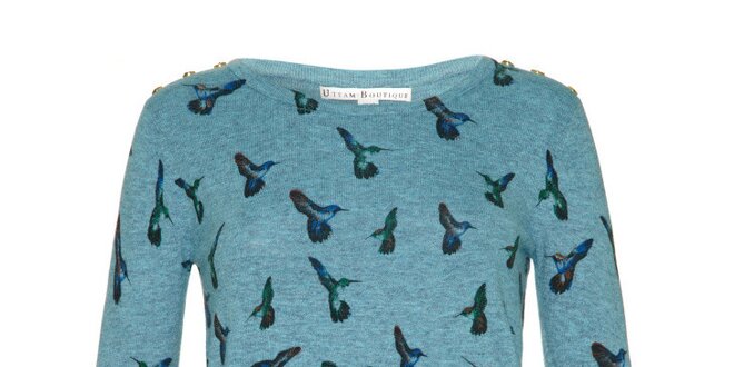 Dámský modrý svetřík s kolibříky Uttam Boutique