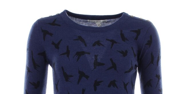Dámský modrý svetřík s ptáčky Uttam Boutique
