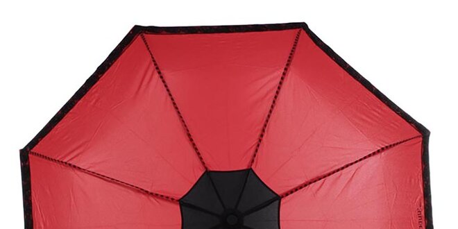 Dámský červený skládací deštník s černými růžičkami Ferré Milano