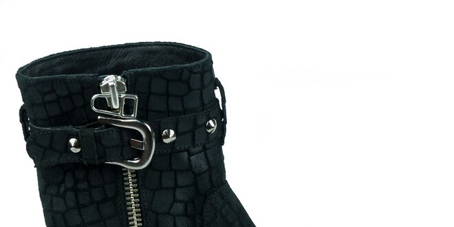 Dámské černé semišové boty se šupinkami Moda Italiana