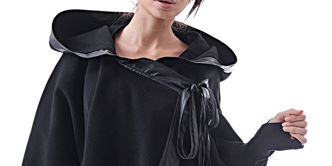 Dámské černé kašmírové pončo s kapucí Female Fashion