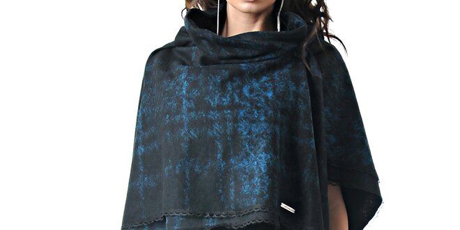 Dámské modro-černé kašmírové pončo Female Fashion
