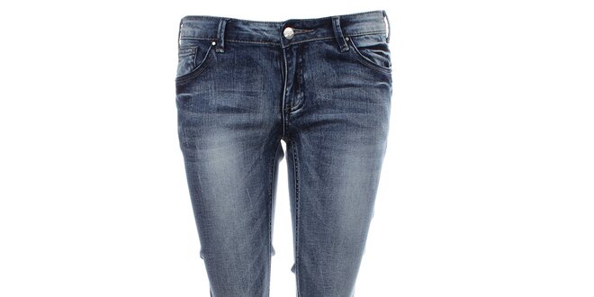 Dámské modré džíny s prodřeninou na koleni Madam Rage