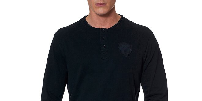 Pánské černé tričko s dlouhým rukávem a nášivkou Paul Stragas