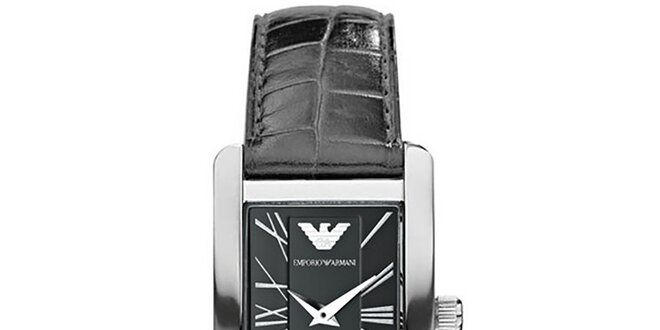 Dámské černé hodinky s koženým páskem Emporio Armani