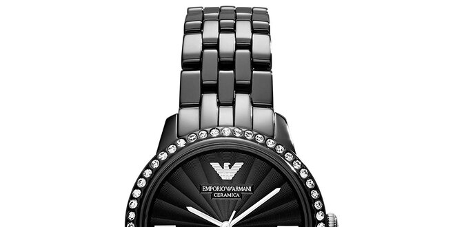 Dámské černé hodinky s keramickým řemínkem Emporio Armani