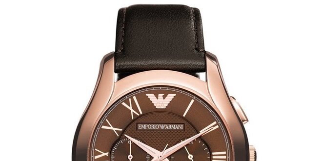 Pánské analogové hodinky s tmavě hnědým řemínkem Emporio Armani