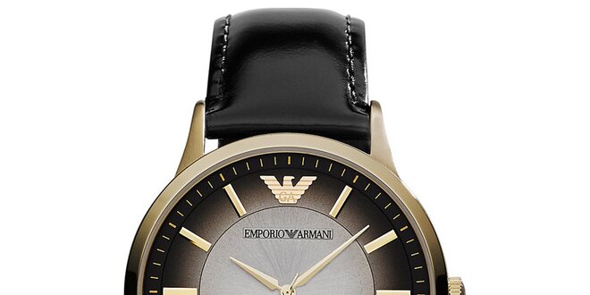 Pánské černé hodinky s prvky ve zlatém tónu Emporio Armani