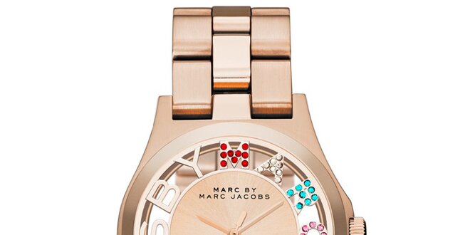 Dámské pozlacené hodinky Marc Jacobs s barevnými kamínky