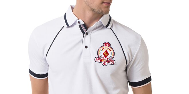 Pánské bílé polo tričko s kontrastními prvky a výšivkou Giorgio Valenti