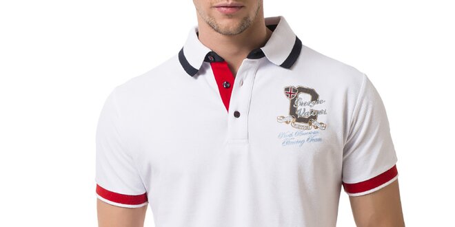 Pánské bílé polo tričko s červenými manžetami Giorgio Valenti
