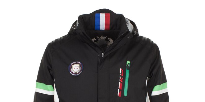 Pánská černá lyžařská bunda s barevnými prvky E2ko