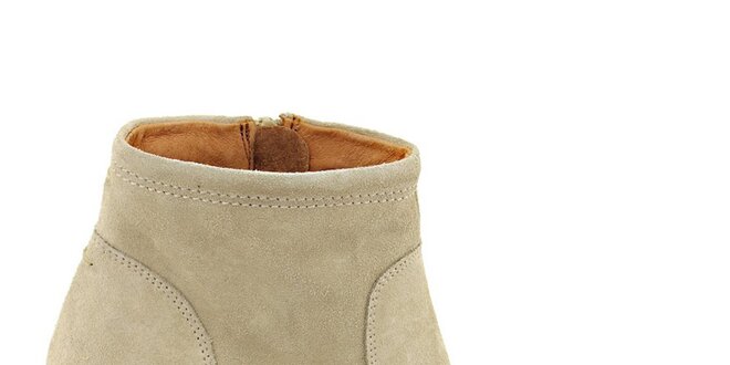 Dámské béžové semišové kotníčkové boty na podpatku Eye