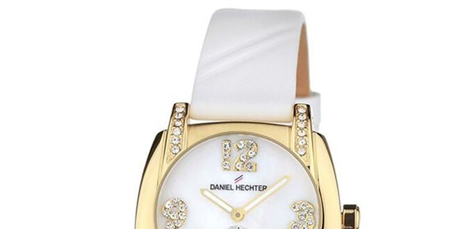 Dámské bílé hodinky s malými kamínky Daniel Hechter