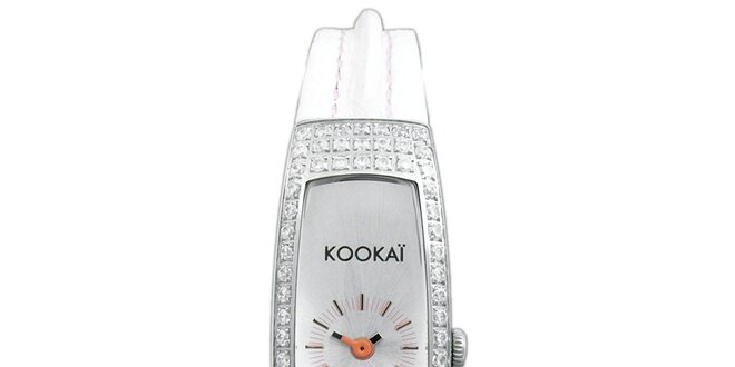 Dámské úzké bílé hodinky s malými krystalky Kookai
