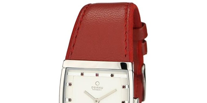 Dámské hodinky s červeným koženým řemínkem Obaku