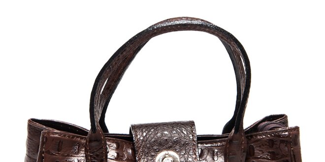 Dámská tmavě hnědá kožená kabelka s krokodýlím vzorem Carla Ferreri