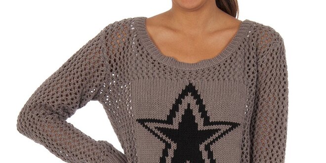 Dámský šedý perforovaný svetr s hvězdou Vila Clothes