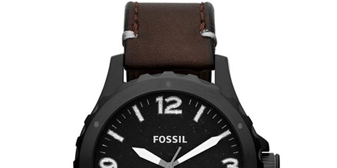 Pánské černé hodinky s hnědým páskem Fossil