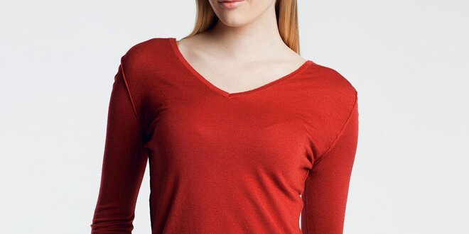 Dámský červený svetřík s véčkovým výstřihem Nero su Bianco
