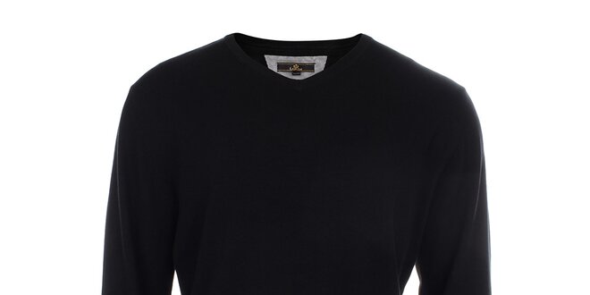Pánský černý svetr s véčkovým výstřihem Loram