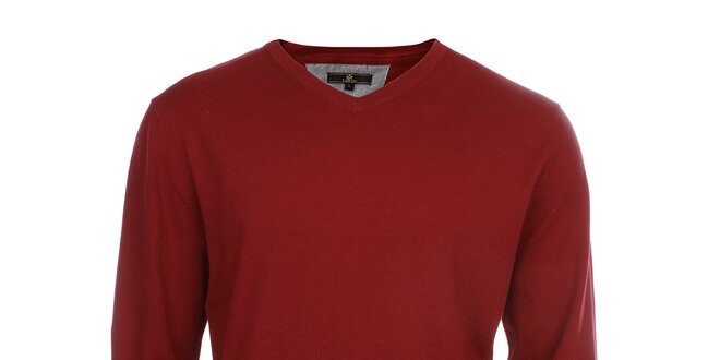 Pánský červený svetr s véčkovým výstřihem Loram