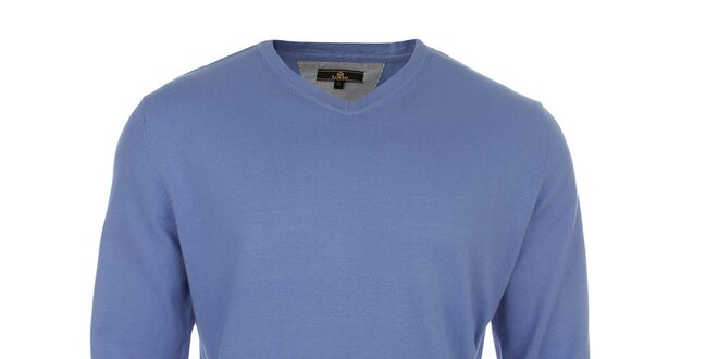 Pánský modrý svetr s véčkovým výstřihem Loram