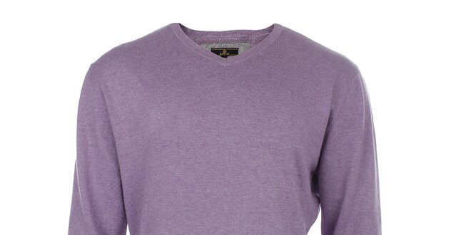 Pánský fialový svetr s véčkovým výstřihem Loram