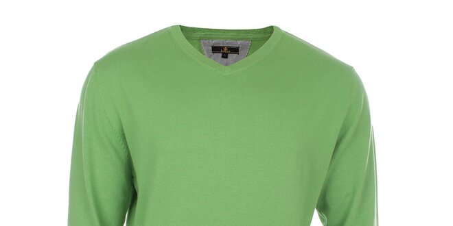 Pánský zelený svetr s véčkovým výstřihem Loram