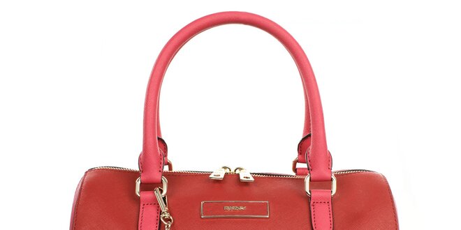 Dámská červená kabelka s přívěskem a růžovými poutky DKNY