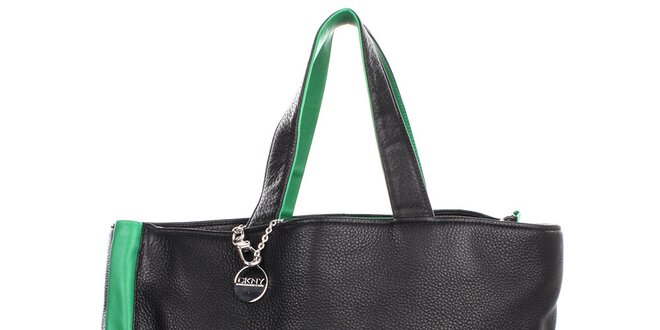 Dámská velká kožená kabelka se zelenými prvky DKNY