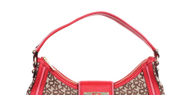 Dámská kabelka s nápisy a červenými prvky DKNY