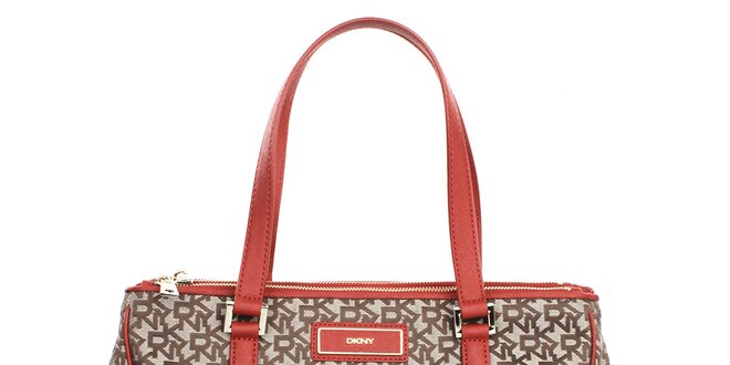Dámská kabelka s nápisy a červenými detaily DKNY