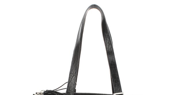 Dámská černá kožená kabelka se zipy ve stříbrném tónu DKNY