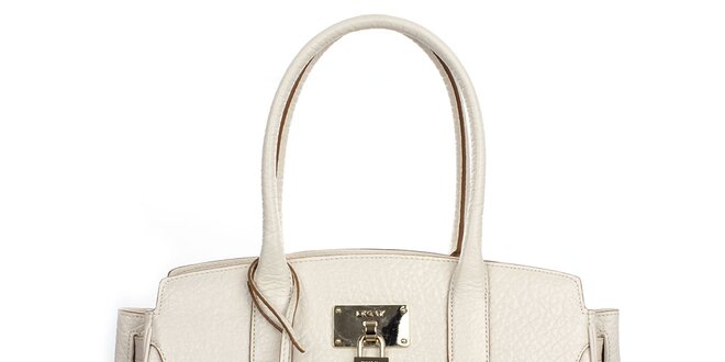 Dámská krémová kožená kabelka se zlatým zámečkem DKNY