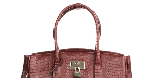 Dámská prostorná kožená kabelka ve vínovém odstínu DKNY