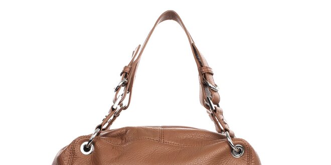 Dámská hnědá kožená kabelka se zipovou kapsou DKNY
