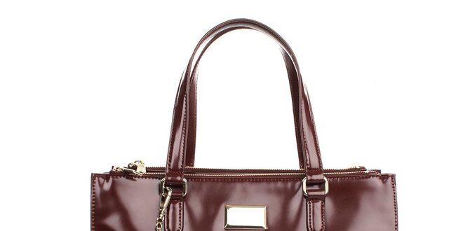 Dámská kožená kabelka s přívěskem ve vínové barvě DKNY