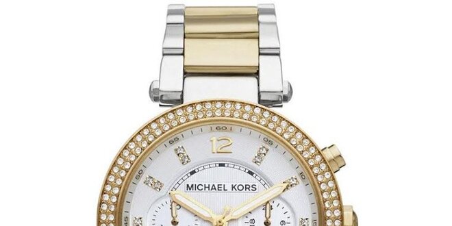 Dámské hodinky s bílými kamínky a zlatými prvky Michael Kors