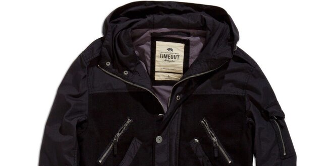 Pánský černý krátký kabát s kapucí Timeout