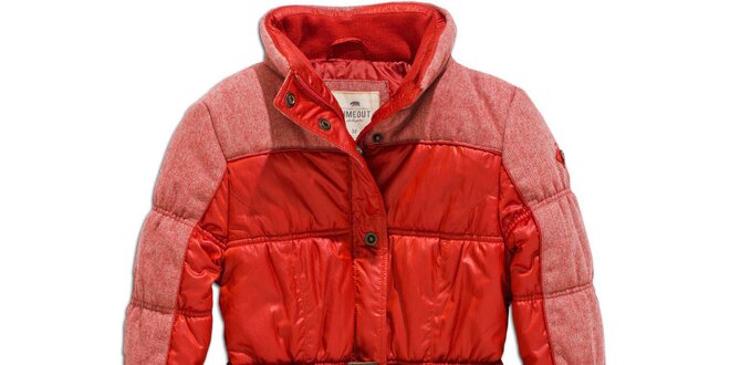 Dámský zimní červený kabát s páskem Timeout