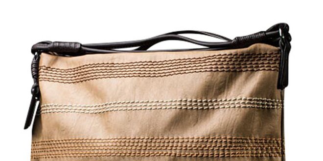 Dámská hnědobéžová kabelka s kontrastním prošíváním Sisley