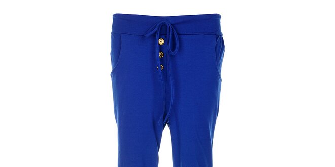 Dámské sytě modré bavlněné kalhoty Victoria Look se zlatými knoflíky