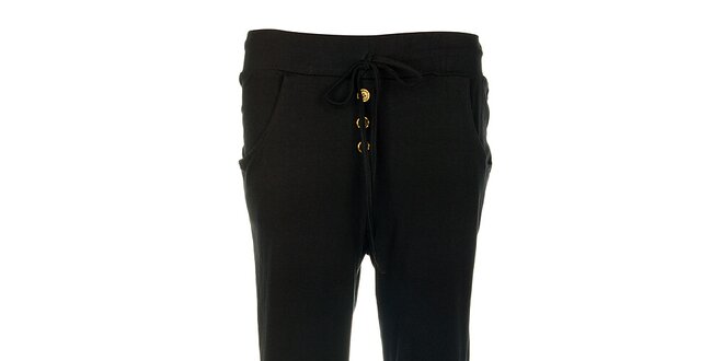Dámské černé bavlněné kalhoty Victoria Look se zlatými knoflíky